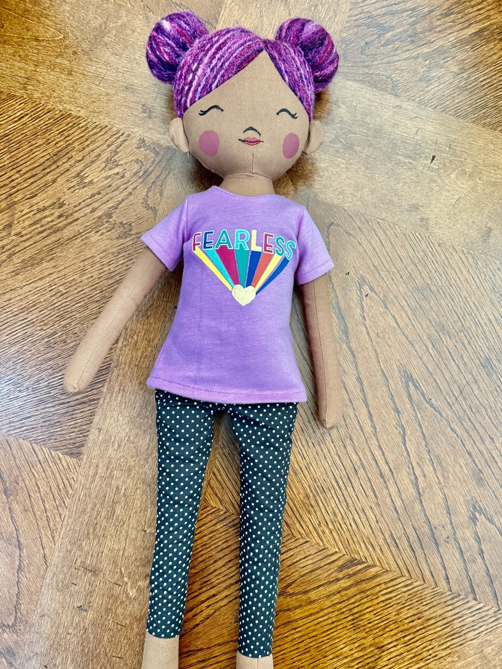 Pillowfort Purple "Fearless" Plush Doll with Multicolor Graphic